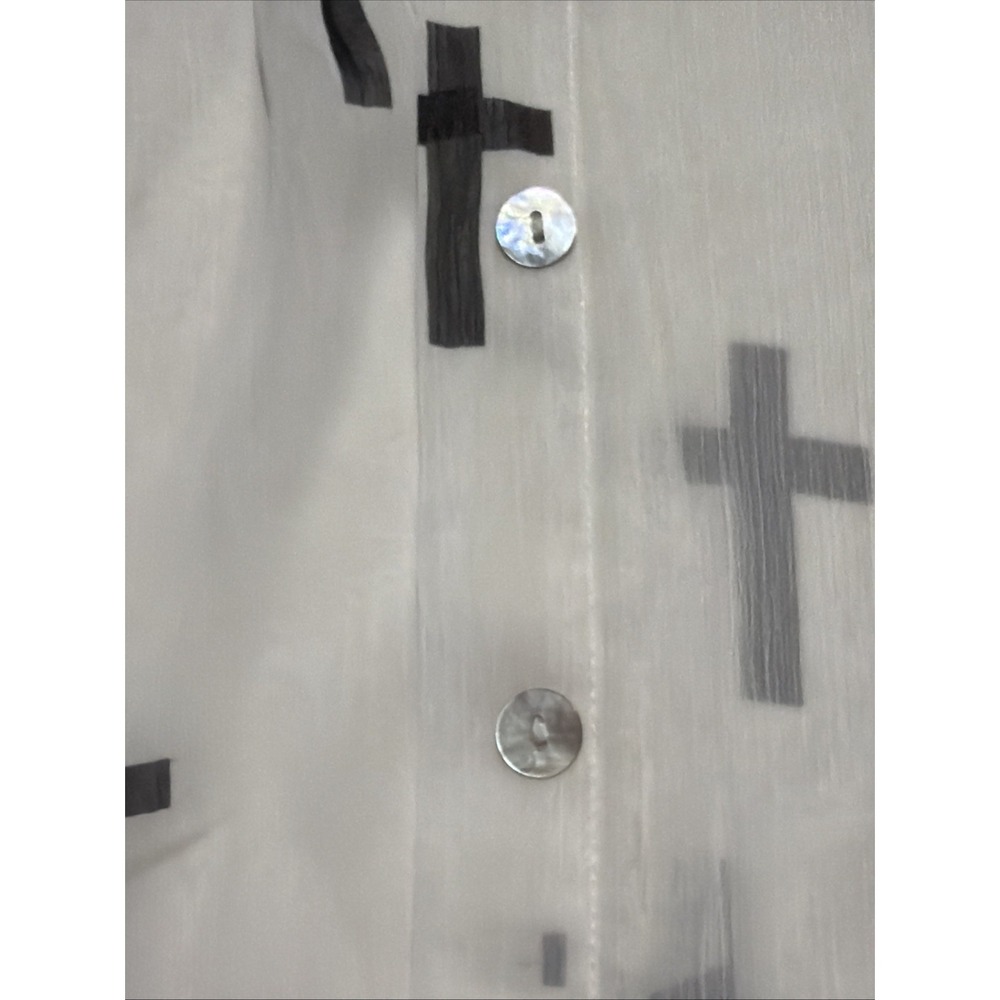 About A Girl Los Angeles Sheer white Blouse w/Crosses Checked Roll Tab Sleeve XL - Picture 4 of 5